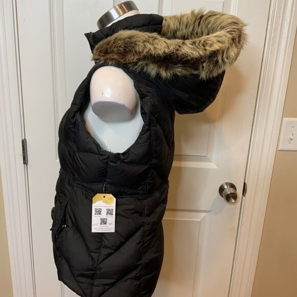 J.Crew Black Down Puffer Vest W/ Removable 100% Shearling Fur Hood, Size M - Picture 3 of 6